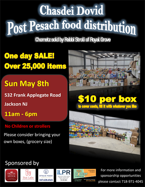 Chasdei Dovid Post Pesach Food Distribution